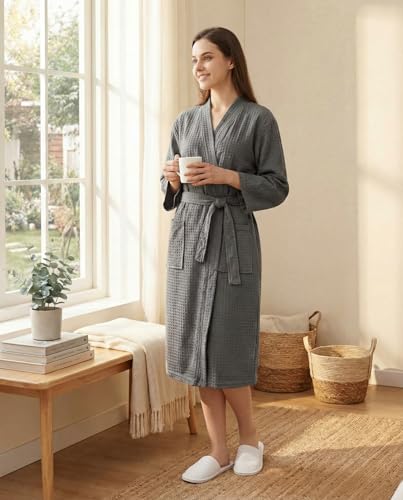Image of Jecery Waffle Bathrobe and Slippers Bulk Set Spa Robes Hotel Bath Lightweight Thin Commercial Soft for House Shower Party