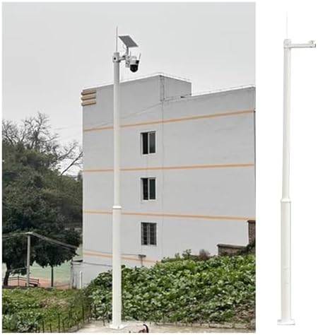 White Surveillance Camera Pole - 9.8ft Height with 15.7in Lightning Rod & 11in Cross Arm - Perfect for School, Parking Lot, Mall & Factory Security Solutions