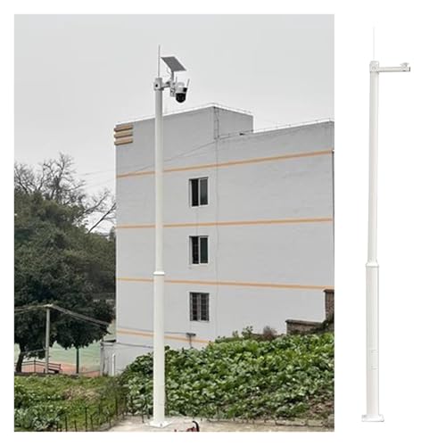 Support de caméra de sécurité extérieure en acier galvanisé avec colonne de fixation, système d'extension et poteau de 2 m (6,6 pi) réglable, blanc, avec paratonnerre de 40 cm (15,7 po) et t