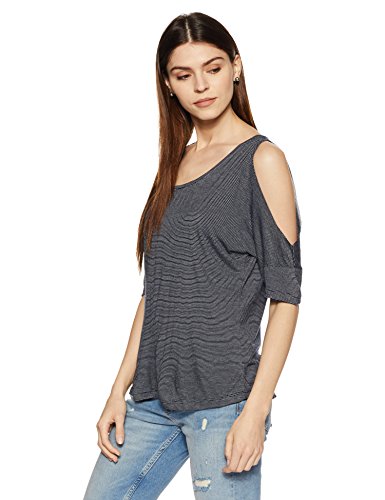 Image of Women's Striped Regular Fit Top (MDKT1068 Black X-Small)