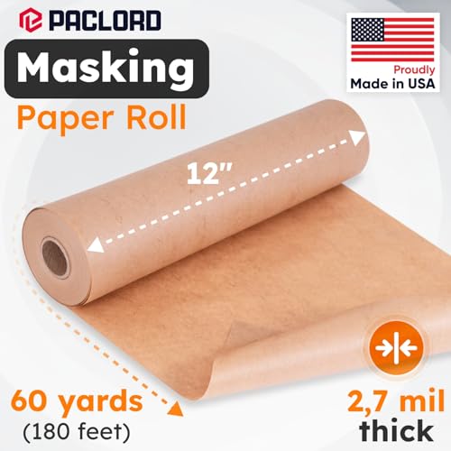 Image of 12 inch x 60 Yards (180 feet) Masking Paper Roll - Made in USA General Purpose Kraft Masking Paper for Painting - Painters' Protection from Splatter and Overspray