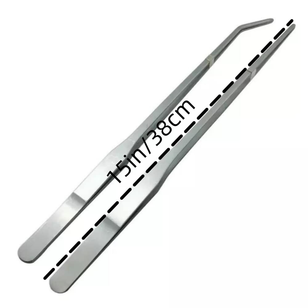 Aquarium Tweezers Extra Long 38CM,2 Pack Stainless Steel Straight and Curved Tweezers Set for Spider Snakes, Lizards - Image 2