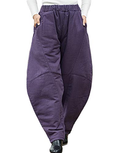 LZJN Pantalones harén de algodón y lino para mujer, cintura elástica, pantalones acolchados de algodón con bolsillos Cover