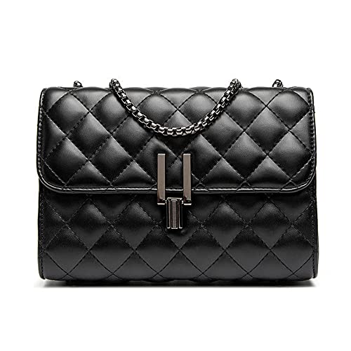 Bella Luna Small Quilted Crossbody Handbag or Shoulder Bag with Flap Purse with Chain Strap for Women (Black - Graphite Chain)