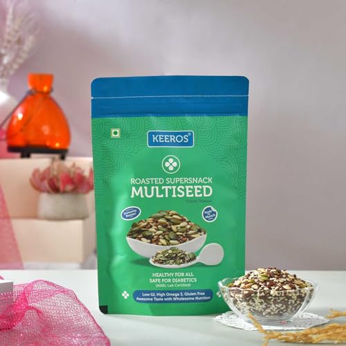 Image of Keeros Multi Seeds Mix Healthy Snacks | Sugar Free Diabetic Friendly Trail Mix | Weight Management Snacks | Low GI High Fibre Superfood Mix | Roasted Flax, Pumpkin, Watermelon Seeds | Crunchy & Slightly Sweet (400gm)