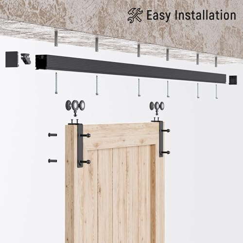 WINOVERCO 8FT/96'' Ceiling Mount Box Rail Barn Door Hardware Kit,Heavy Duty Aluminium Alloy Sliding Barn Door Track for Indoor/Outdoor,Max 330LBS Load for 1"-1.81" Thick Single Door (No Door) by WINOVERCO - Used condition - Image 7