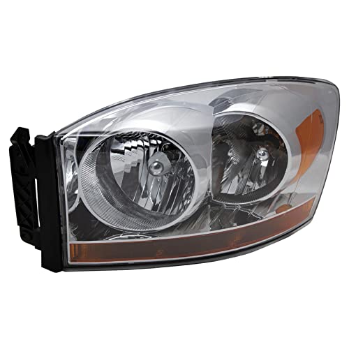 Image of TRQ Driver Side Headlight Assembly Halogen Chrome Bezel Compatible with 2006-2008 Dodge Ram 1500 2006-2009 Ram 2500 Ram 3500 With Amber Bar CH2518114