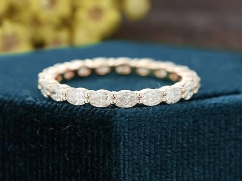 K O J 2x3 MM Oval Cut Full Eternity Round Shaped Cubic Zirconia Engagement Band for Women, Dainty Wedding Band in 925 Sterling Silver, Vintage Gift for Her2