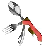 4-in-1 Outdoor Campingbesteck Set - Klappbesteck Outdoor Besteck aus Edelstahl mit Gürteltasche - Messer Gabel Löffel Flaschenöffner Set - für Camping und Outdoor