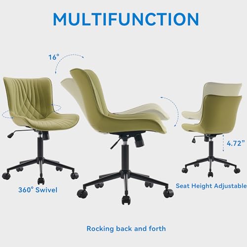 Image of YOUNIKE Office Chair, Armless Desk Chair with Wheels, Home Office Computer Task Chairs, Modern Faux Leather Padded Vanity Chair, Adjustable Swivel Rolling Chairs with Back, Avocado Green