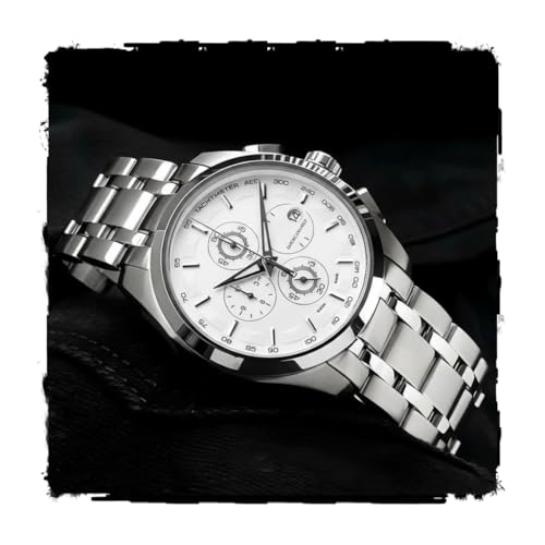 AMERICANVIBER Modern Analog Watch, Silver and Black Two-Tone Stainless Steel Band, Octagonal Case, White Dial for Men (Rose Silver)
