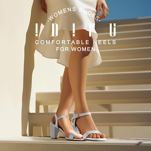 Idifu Women's Silver Heels Size 10 In3 Chunky Heels For Women Dressy Square Toe Heels Slingback Block Heels Sandals For Wedding Bridal Evening Homecoming Prom (Silver Glitter) #TOP2