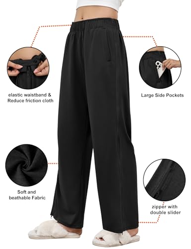 LOMON Womens Tear Away Pants Sides Full Open Sweatpants Double Slider Zip Off Post Surgery Pant with Pockets3