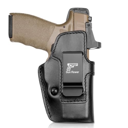 GUN & FLOWER IWB Leather Holster for Springfield Hellcat Pro/Comp, Hellcat RDP - Optic Cut - Concealed Carry Holster, Appendix Inside Waistband, Fits 1.5'-1.75' Belts, Black - Right Hand