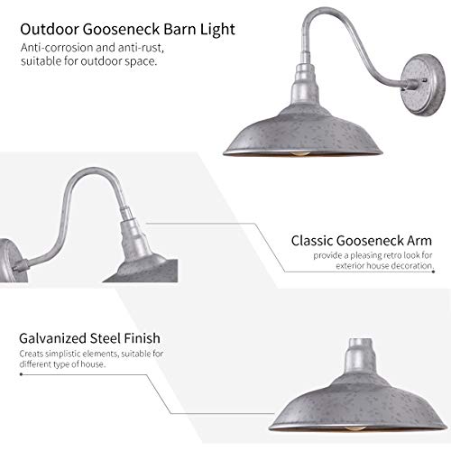 Goalplus Outdoor Gooseneck Barn Light, 10'' Diameter Galvanized Steel Finish Exterior Waterproof Wall Lantern Farmhouse Wall Sconce For Patio,Yard And Garage, 1 Pack, Lm2201-Sv #TOP5