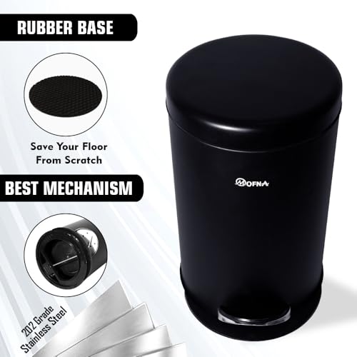 Image of mofna Stainless Steel Plain Dustbin with Pedal, Trash Can, Wastebasket, Garbage Bin for Home, Office, Bathroom, Bedroom, Toilet, Outdoor, Indoor and Kitchen, (7x10 In -5 Liter, Black), Pack of 1