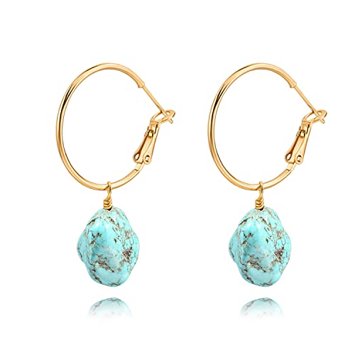 Sofybja Boho Gold Huggie Hoop Drop Dangle Earrings Lightweight Natural Turquoise Gemstone Earrings Handmade Jewelry For Women
