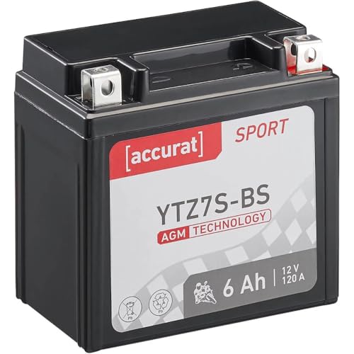 Accurat Motorradbatterie YTZ7S-BS - 12V, 6Ah, 120A, rüttelfest, wartungsfrei - Starterbatterie, AGM Batterie in Erstausrüsterqualität für Rasentraktor, Roller, Motorrad, Quad