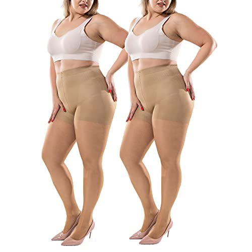 Image of Plus Size Control Top Tights, 2 Pack 40D Queen Size Support Nylon Hosiery Pantyhose, for Women