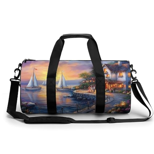 The Mediterranean Harbour Sports Gym Bag Travel Duffel Workout Bag with Adjustable Strap