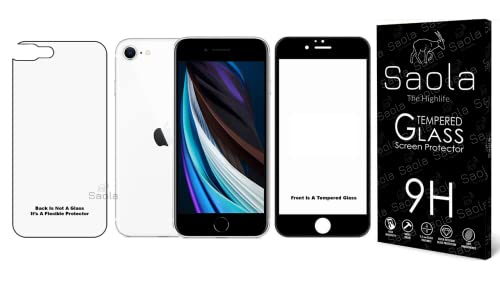 Image of Saola HD+ Front And Back Tempered Glass For Apple Iphone SE 2020 - Comes with One Minute Easy Installation Kit & Wipes. (Back is Not Glass, Its a Flexible Protector)