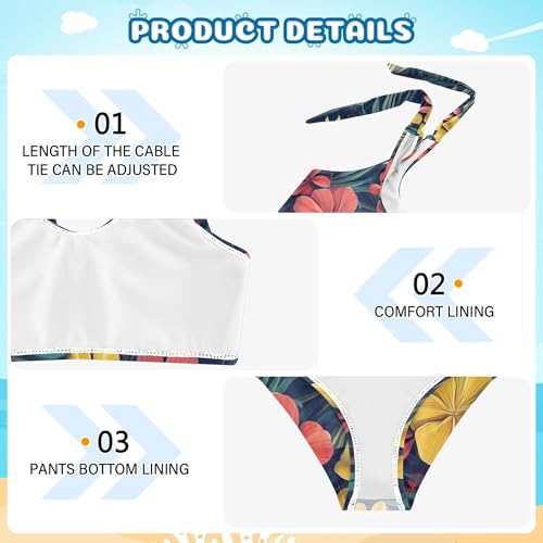 Tropical Palm Leaves Hawaiian Flowers Girls Bikini Sets 2 Piece Swimsuits Bathing Suit Swimwear4