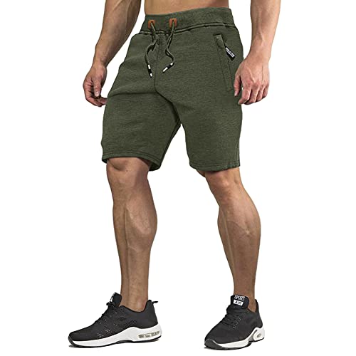 Image of CRYSULLY Men's Cotton Joggers Casual Workout Shorts Running Shorts with Zipper Pockets 1703