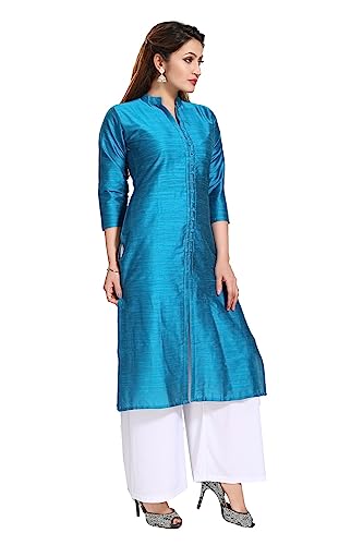 Image of DARIKA Women's Solid Straight Kurta with 3 /4 Sleeves | Front Button Placket | Comfortable Plus Size Ethnic Wear Kurti for Casual