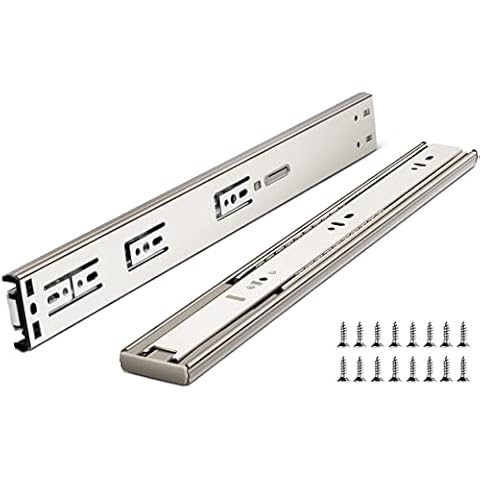 22 Inch Drawer Slides, Plusmart Soft Close Drawer Slide Glides Ball Bearing Full Extension Cabinet Slides, 3 Folds, 150LB, 6 Pairs Cover