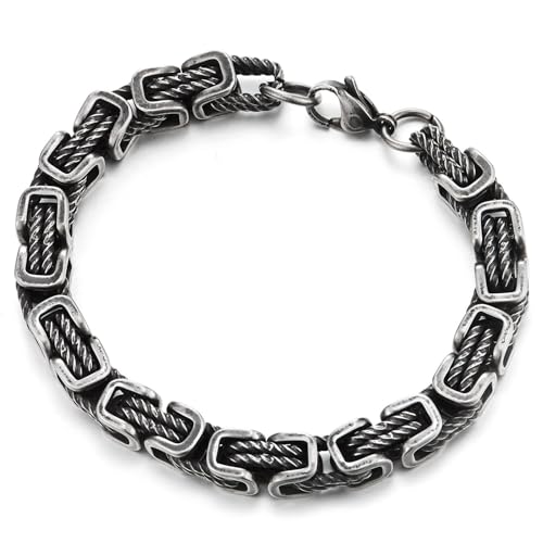 COOLSTEELANDBEYOND Bracelet Chaîne Byzantine Vintage Homme, Acier Inoxydable Oxydé, Design Maillons, Cadeau Bijou Biker Punk Gothique