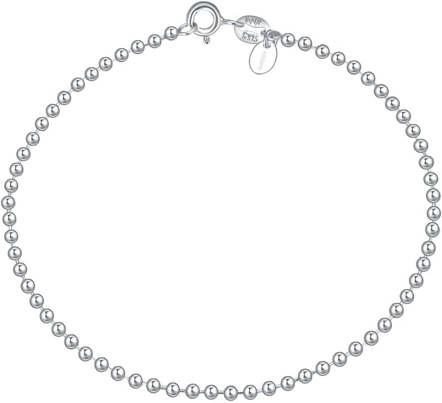 Adabele Solid Sterling Silver 14K Gold Filled 2mm 3mm 4mm Bead Bracelet 7 7.5 8 Inch Tarnish Resistant Hypoallergenic Nickel Free Women Jewelry