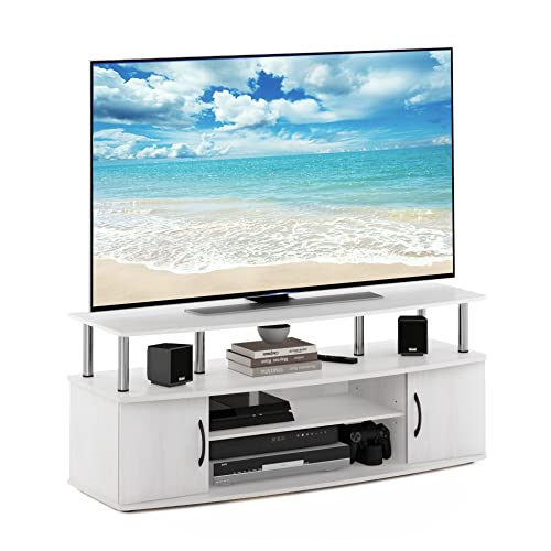 Image of Furinno JAYA Large Entertainment Stand for TV Up to 55 Inch, White Oak /Chrome