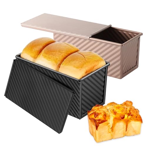 FINELYCR Teglia per Pane, 2 Piezas Molde para Pan, Negro/Oro Rosa Molde Pan, con 3 Orificios de Ventilación en la Parte Inferior, Molde con Tapa para Pan, para Hornear Pan, Pasteles y Repostería
