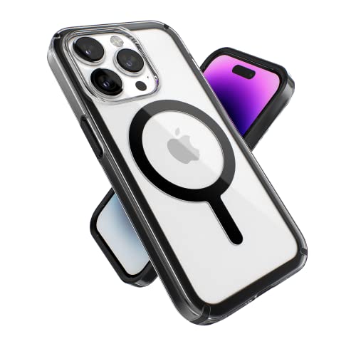 Image of Speck Clear iPhone 14 Pro Case - Slim, Built for MagSafe, Scratch Resistant & Drop Protection Clear Phone Case - Anti-Yellowing - 6.1 inch iPhone 14 Pro Case - Dual Layer - Black GemShell