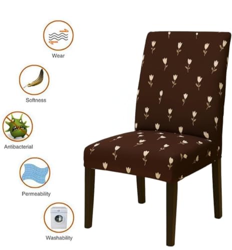 Image of Homerz Premium 6 Seater Dining Table Cloth with 6 Dining Chair Covers,Elastic Fitted Chair Slipcovers, Printed Polycotton Fabric, Table Cloth Size 60x90 inch (Choco Touch)