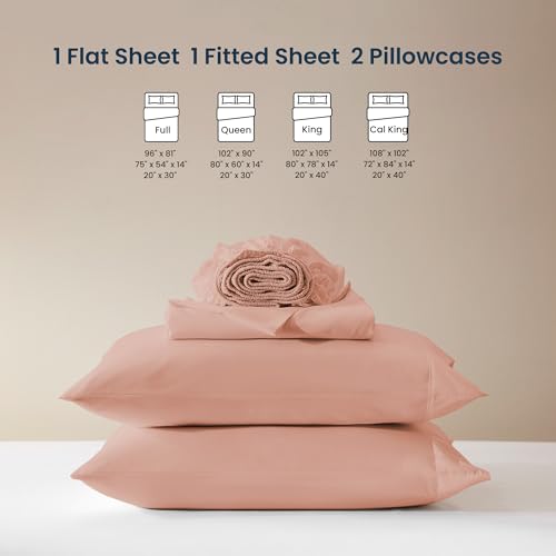 SLEEP ZONE Nanotex Super Soft Cooling Full Size Bed Sheets Set 4 Piece - Easy Care Fitted Flat Sheet & Pillowcase Sets - Wrinkle Free, Fade Resistant, Deep Pocket 16" (Dull Pink, Full)