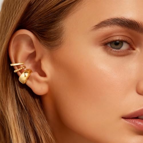 Image of Ear Cuffs Non Piercing Chunky Ear Cuff Earrings for Women Non Tarnish Clip on Cartilage Earrings Trendy Jewelry No Pierced Ears Fake Earring Set Fashion Accessories Jewelry Birthday Gifts