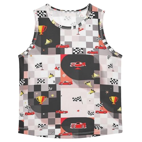 Red Black Racing Checkered Flag Boys Athletic Tank Tops Sleeveless Summer Vest Tee Casual Tops for Travel Running 3T - Main Image