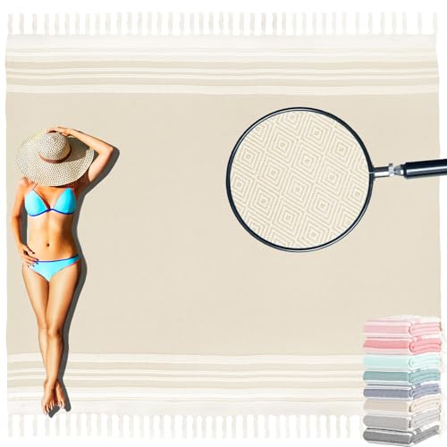 Yongoes Oversized Turkish Beach Towel Blanket Cotton Giant XL Sandproof Towels Huge Linen XXL Extra Large Big Throw Quilt Blankets for Adults Cloud Travel Camping Glamping Accessories Essentials