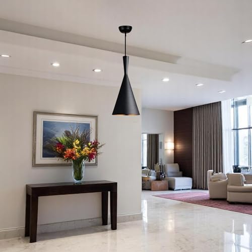 Image of GreyWings Modern Black Aluminium Hanging Pendant Light for Ceiling, Dcorative Lamp, 27 Holder, Inoor Light for Dining, Kitchen, Living Room,(Big) Pack of 2