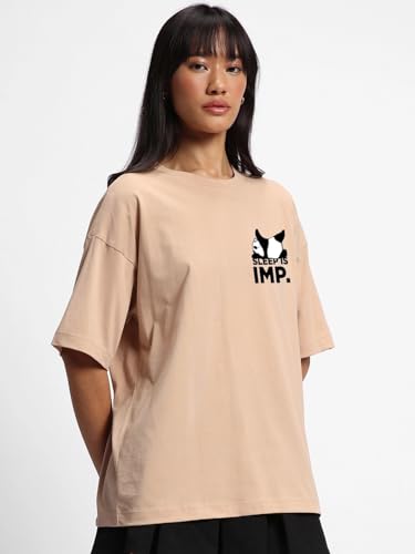 Image of Bewakoof Women's Being Savage Graphic Printed Oversized Cotton T-Shirt Oversized Fit, Round Neck, Half Sleeves
