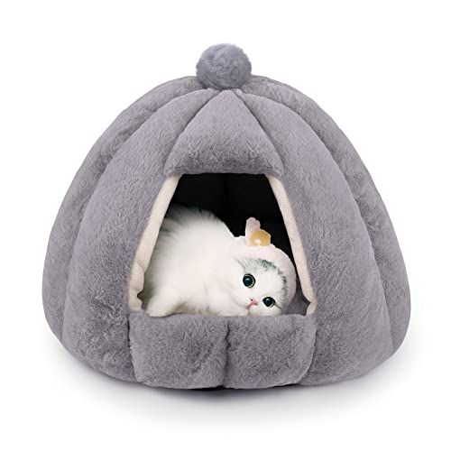 Lucky Monet Bequeme Höhle für Hunde und Katzen, mit herausnehmbarem, waschbarem Kissen, Grau Cover