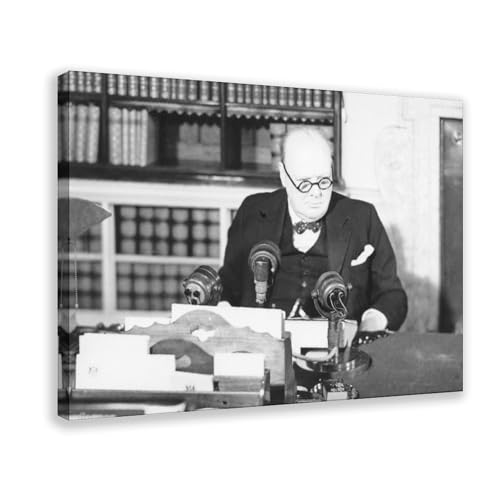 Toile Winston Churchill grand format 61x91 cm avec impression d'art noir et blanc