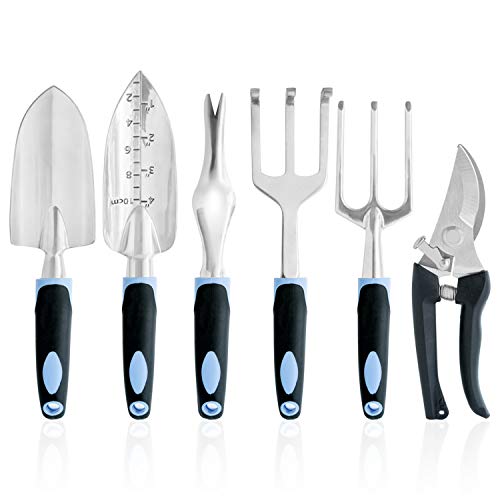 Garden Tools Set, 6-Piece Aluminum Lightweight Gardening Tools with Soft Rubber Anti-Skid Ergonomic Handle, Gardening Hand Tools Gardening Gifts for Women Gardening kit Gardening Tool Set