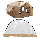GOGlamping トンネルテント 自立式【カヌー】 1人 2人用テント ツールーム アルミポール付属 メッシュ付き前後ドア 「片側ドア取り外し可能」 メッシュ付き立体窓 防虫 通気 UVカット 耐水圧3000㎜ 軽量 コンパクト 設営簡単 ソロキャンプ アウトドア 収納袋付き ー290×180×150cm (クリア+カーキ（オプションTPUドア1枚入）)