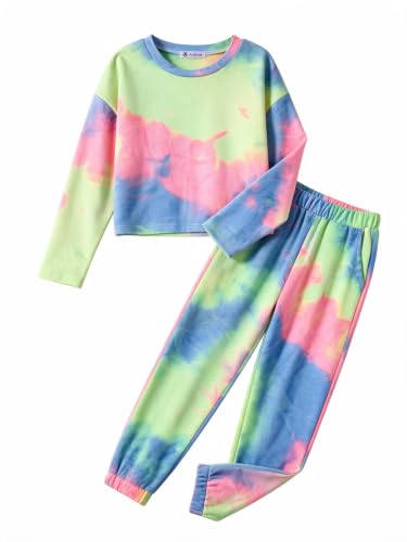 Image of Arshiner Girls 2 Piece Outfits Kids Trendy Tie Dye Sweatsuits Sets