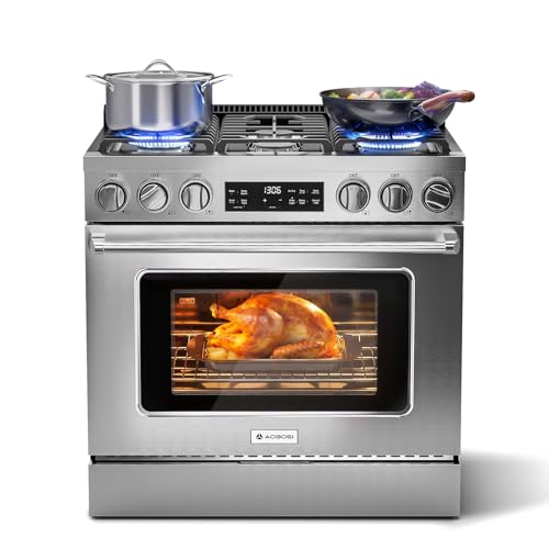 AAOBOSI 36 Inch Gas Range Oven, 6 Cu.Ft Front Smrt Control 6 Sealed Cooktop Burners,Air Fryer Convection Self Clean Oven, Freestanding Stainless Steel Heavy Duty Gas Stove with Halogen Light,NG/LPG