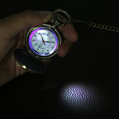 Reloj de bolsillo de cuarzo con diseño retro de motocicleta y luz LED 5
