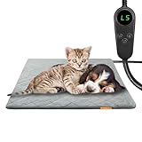 Toaspa Pet Heating Pad for Cats Dogs Electric Heated Bed Waterproof Warming Mat Indoor Outdoor Chew Resistant Cord Adjustable 5 Timer and 6 Level Temperature for Pets Puppy Animals-17.7x17.7in