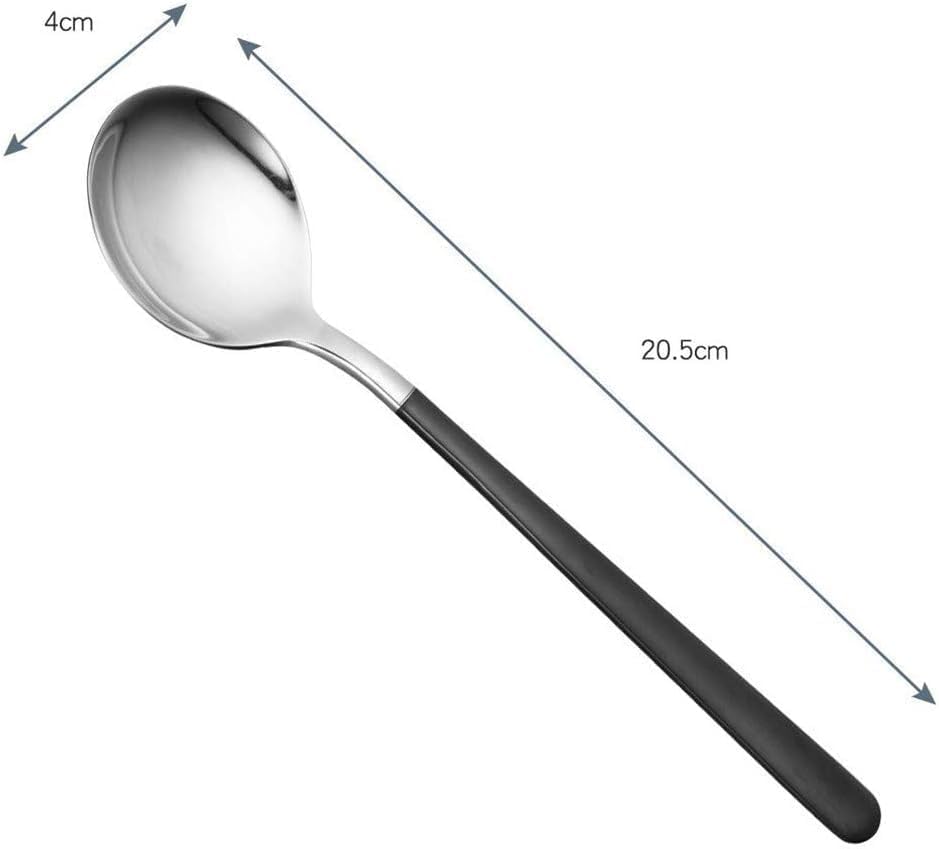 Image of Stainless Steel Dinner /Table Spoons, Silver Elliptical Head, Spoon Set, Length 21 cm (12 Pieces Black Spoon)